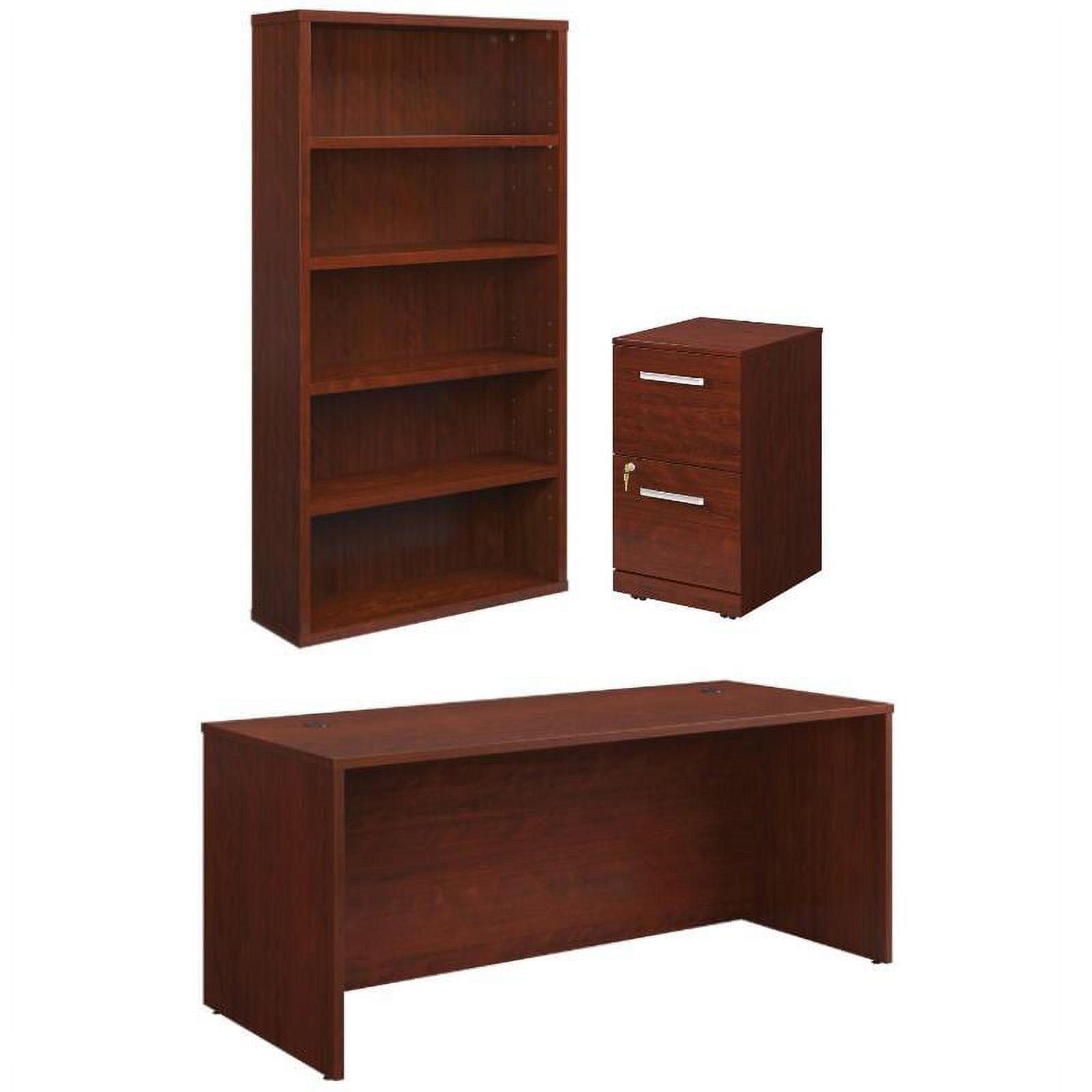 Classic Cherry Engineered Wood Office Suite with Desk, Bookcase, and File Cabinet