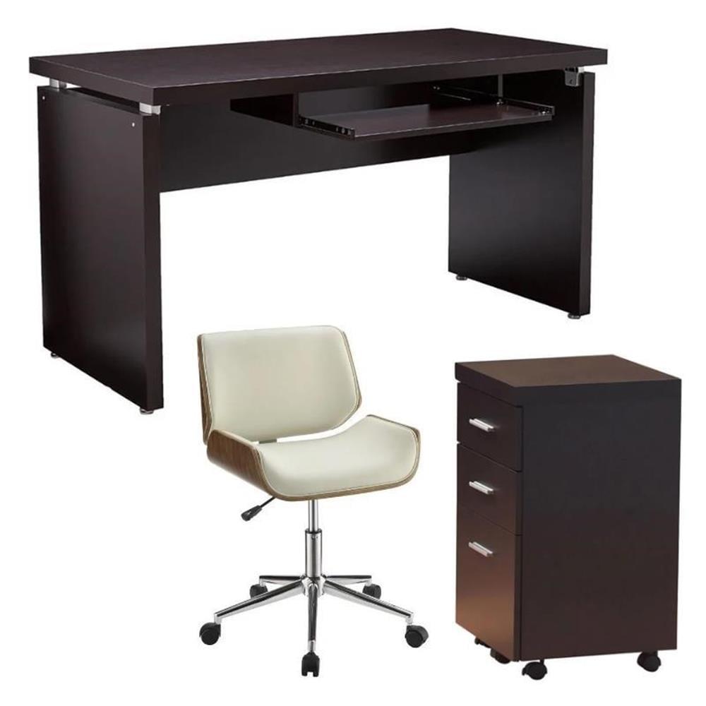 Cappuccino and Ecru 3-Piece Office Set with Walnut Accents