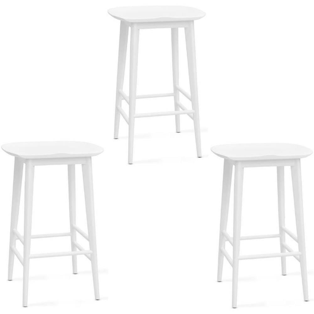 Refined White Acacia Wood Counter Stool 3-Piece Set