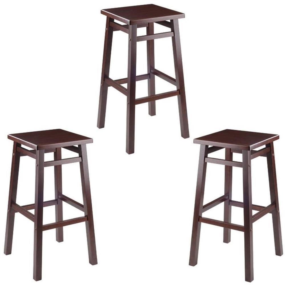 Walnut Solid Wood Square Bar Stools, 3-Piece Set