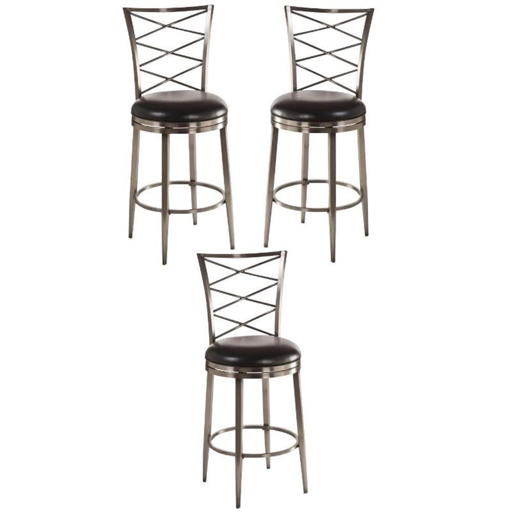 Antique Pewter 30" Swivel Bar Stools with Black Vinyl Seats, Set of 3