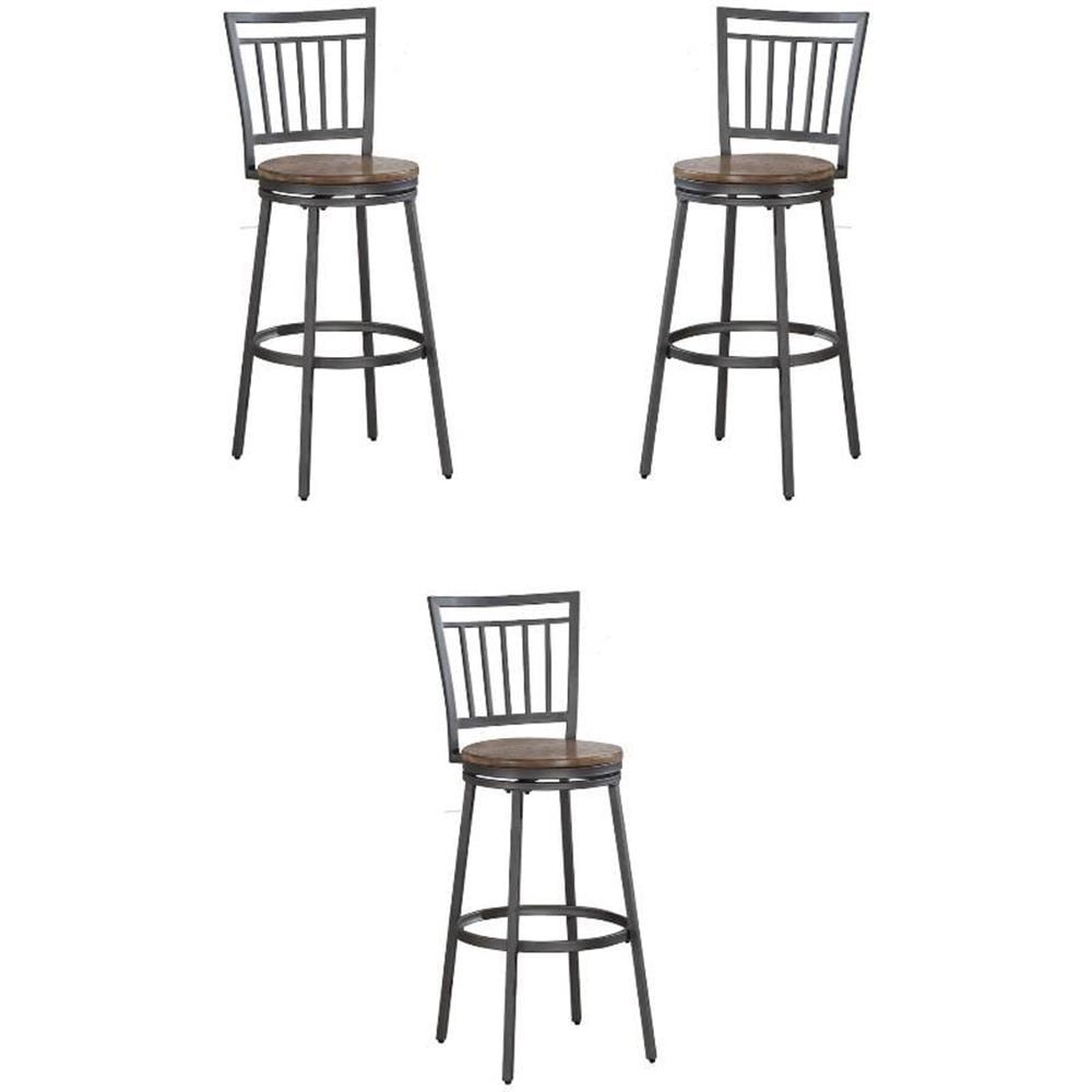 Slate Gray and Oak 30" Swivel Bar Stools with Metal Frame - Set of 3