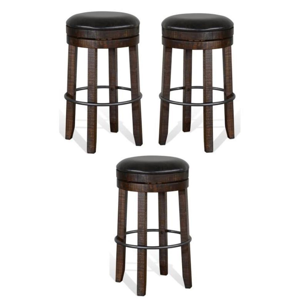 Tobacco Leaf 30" Wood and Metal Backless Swivel Barstools - Set of 3