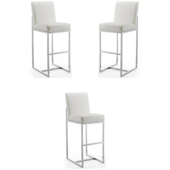 Manhattan Comfort Set of 3 Element Upholstered Stainless Steel Counter Height Barstools Pearl White: Faux Leather, No Assembly Required