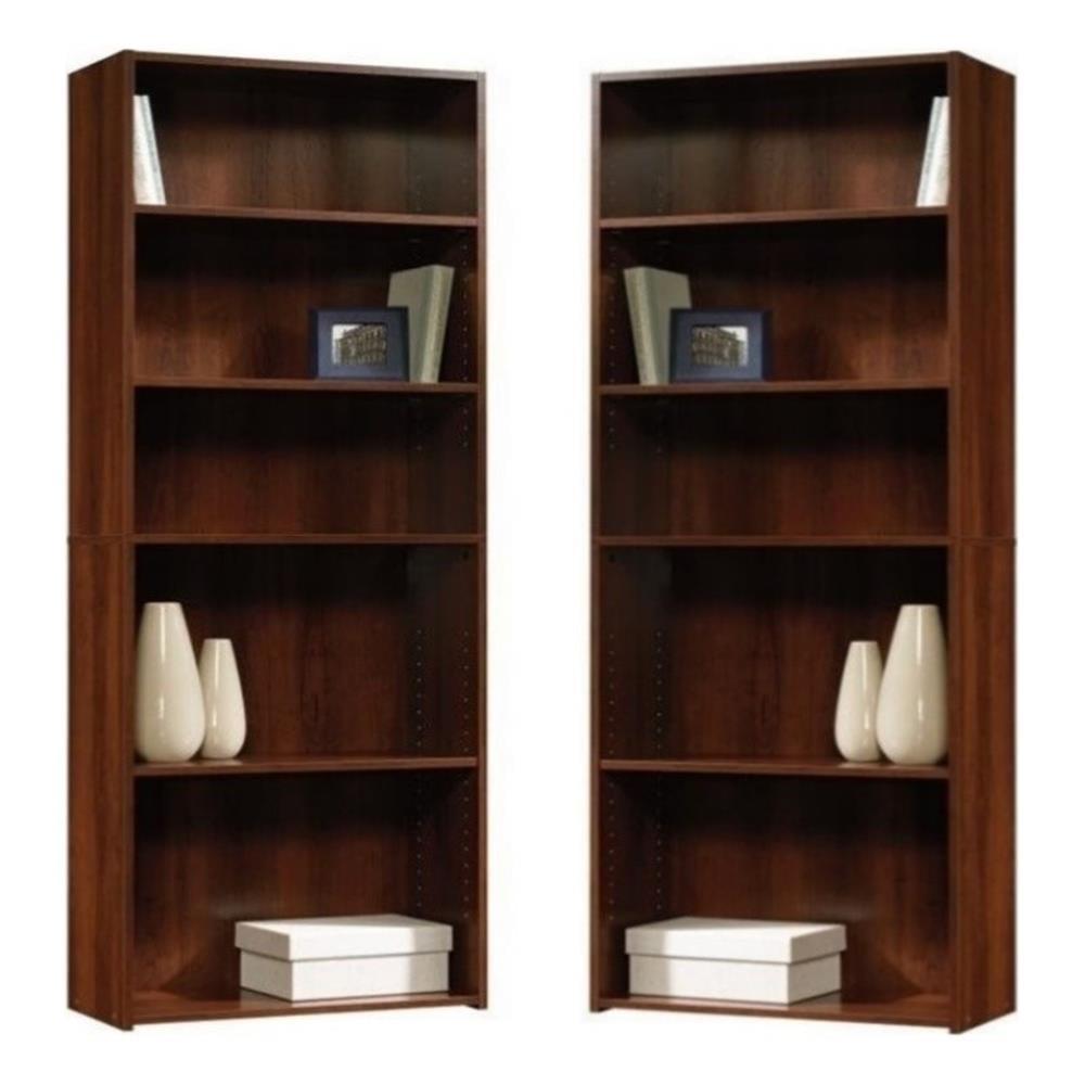 Cherry Finish Adjustable 5-Shelf Wood Living Room Bookcase