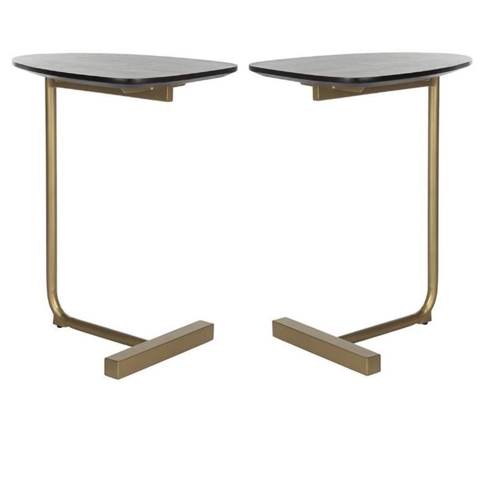 Black and Gold Metal and Wood C-Table Set of 2