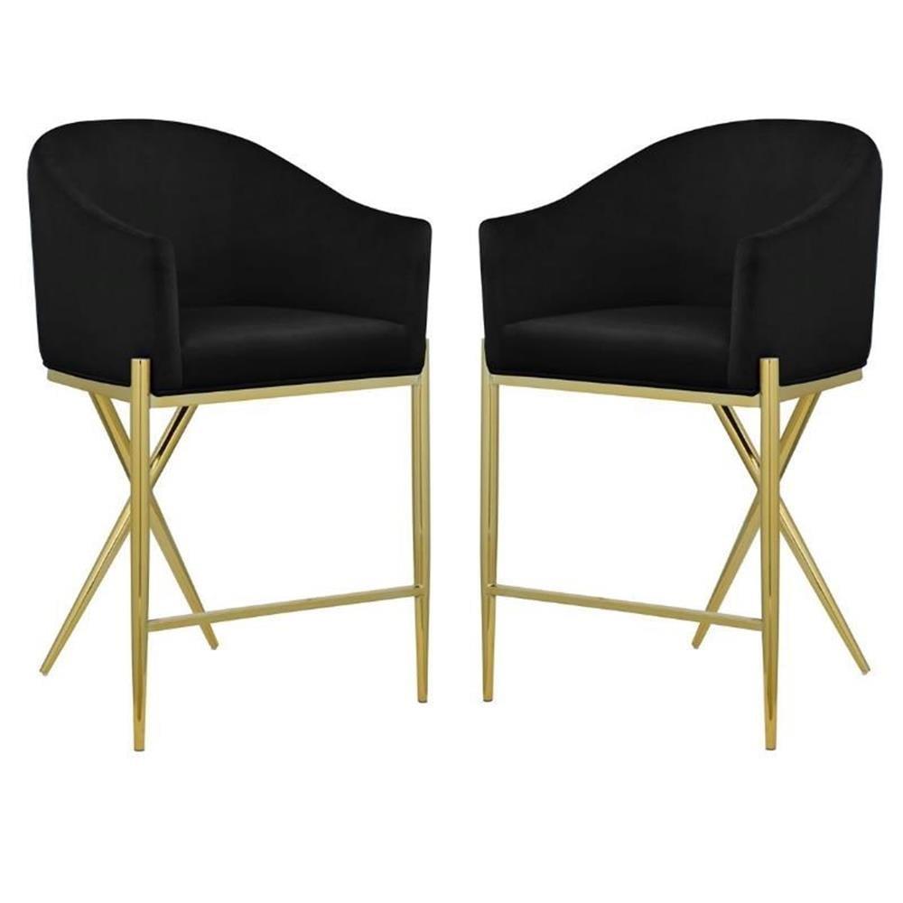 Wenty Glam Upholstered Counter Stool with Metal Frame (Set of 2)