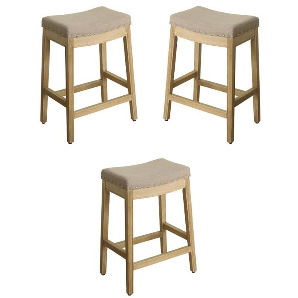 Home Square Blake 24" Wood and Fabric Backless Counter Stool in Brown - Set of 3