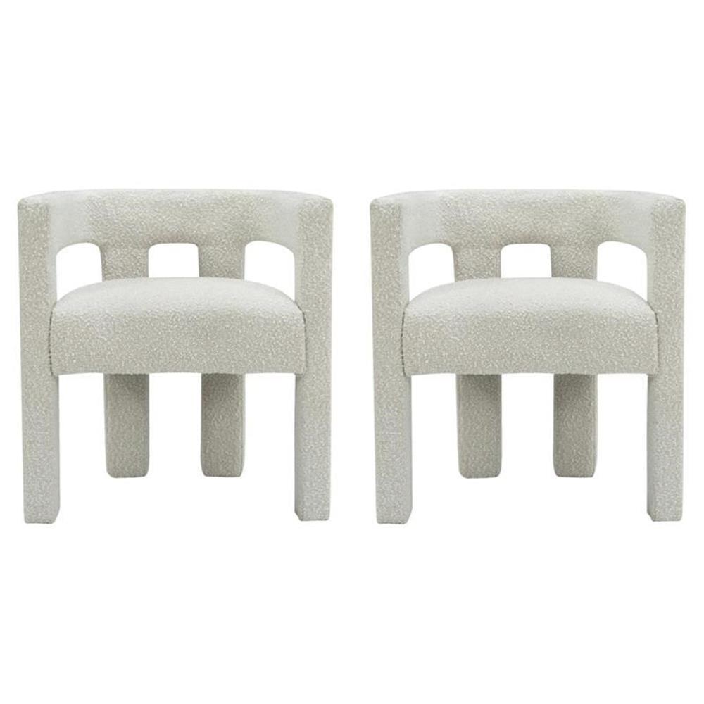 Cream Boucle Fabric Upholstered Arm Chair Set