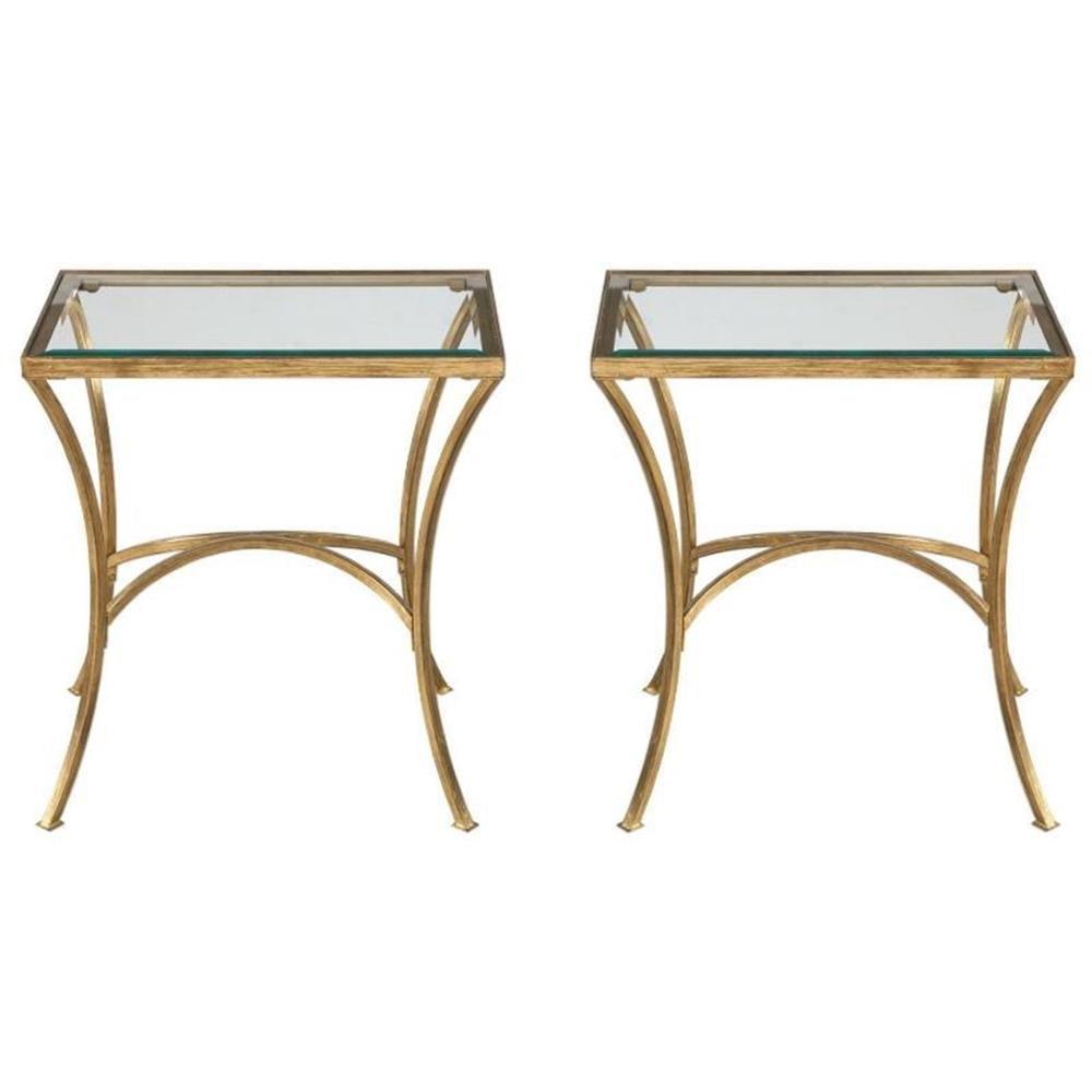 Home Square Metal and Tempered Glass End Table in Gold - Set of 2