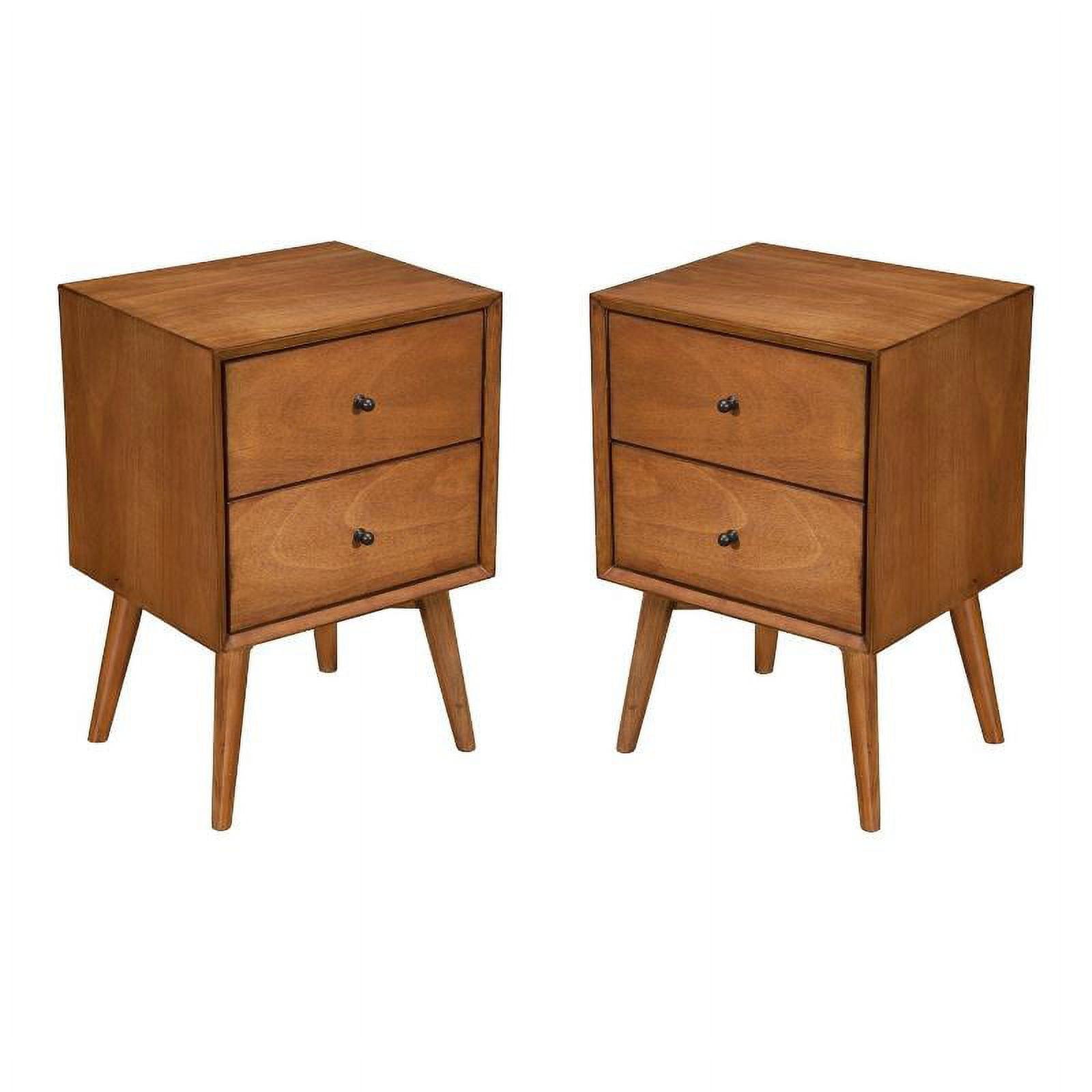 Modern Mahogany Metal-Frame Nightstand with 2 Storage Drawers