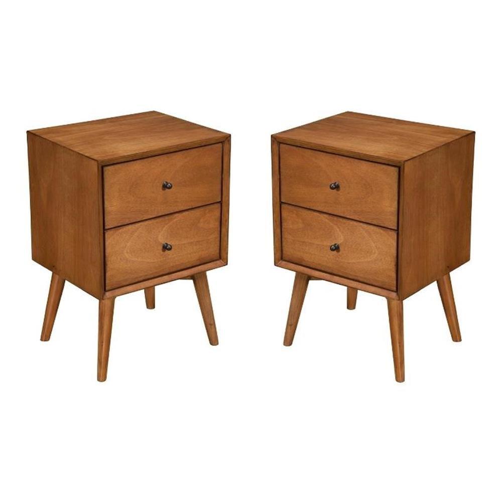 Modern Mahogany Metal-Frame Nightstand with 2 Storage Drawers