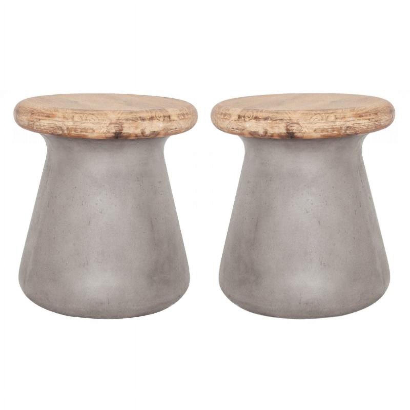Modern Lightweight Concrete Square Outdoor Stools, Gray - Set of 2