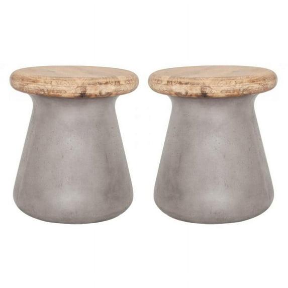 Home Square Modern Concrete Outdoor Stool in Gray - Set of 2