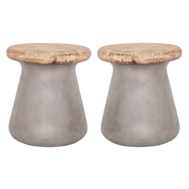 Home Square Modern Concrete Outdoor Stool in Gray - Set of 2