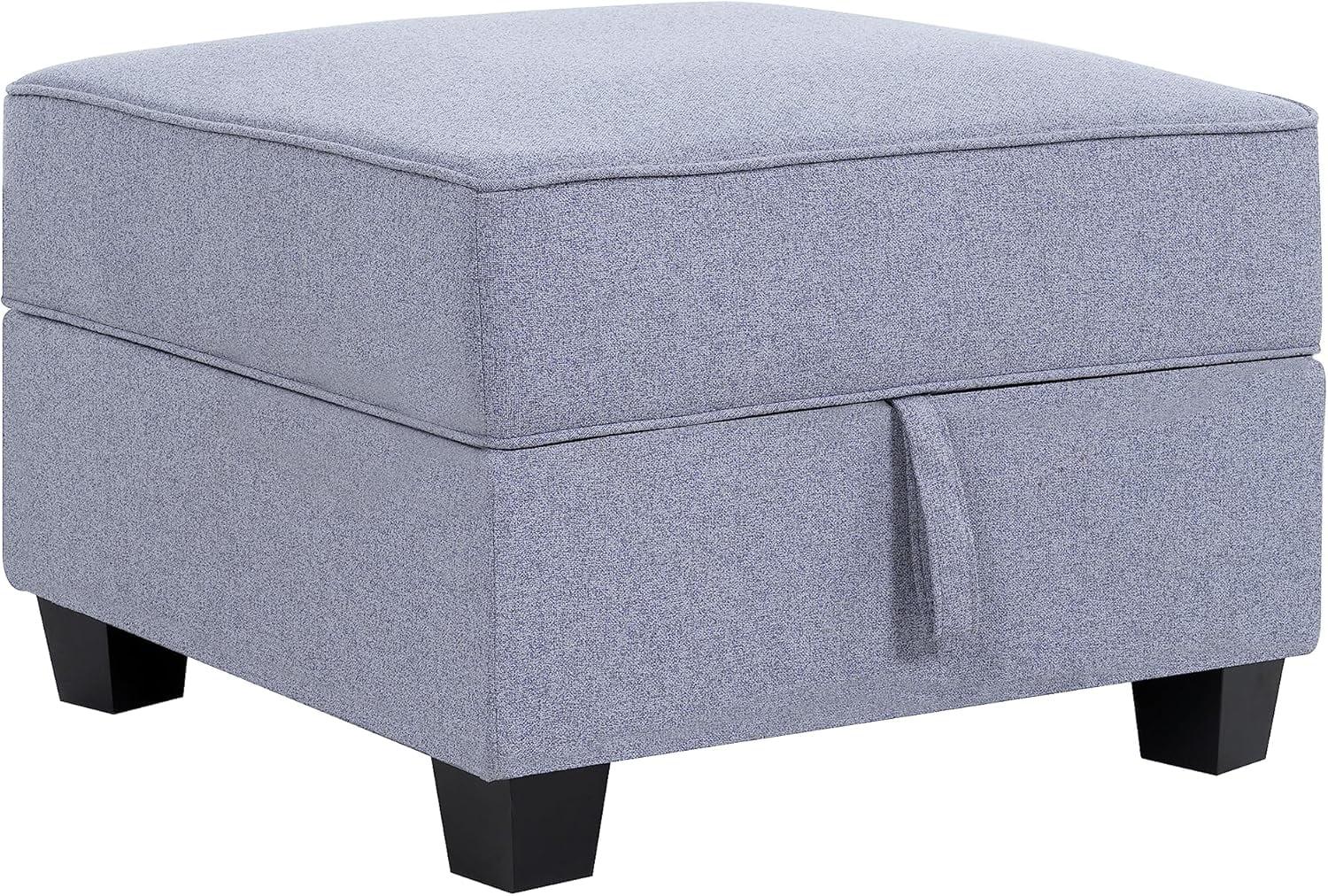 Gray Linen Square Storage Ottoman with Short Legs