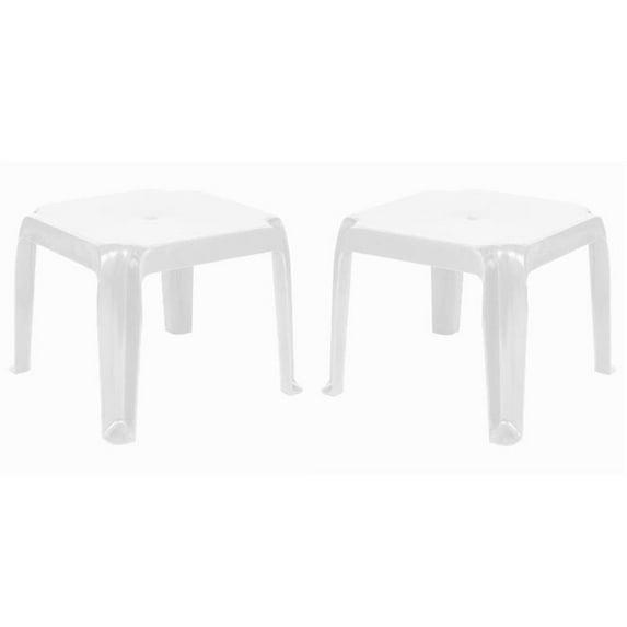 White Resin and Rubber Square Outdoor Side Table Set