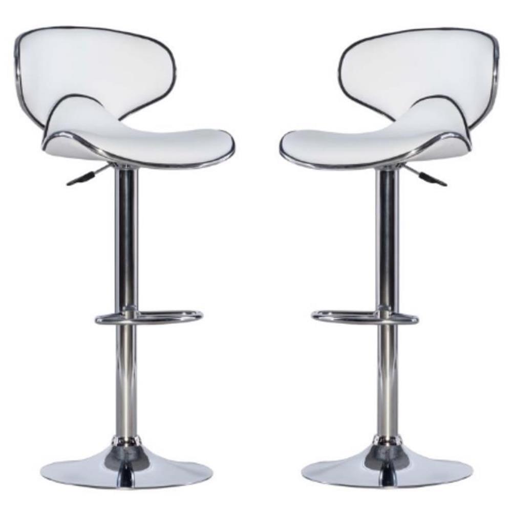 White Faux Leather Adjustable Swivel Barstools with Chrome Base - Set of 2