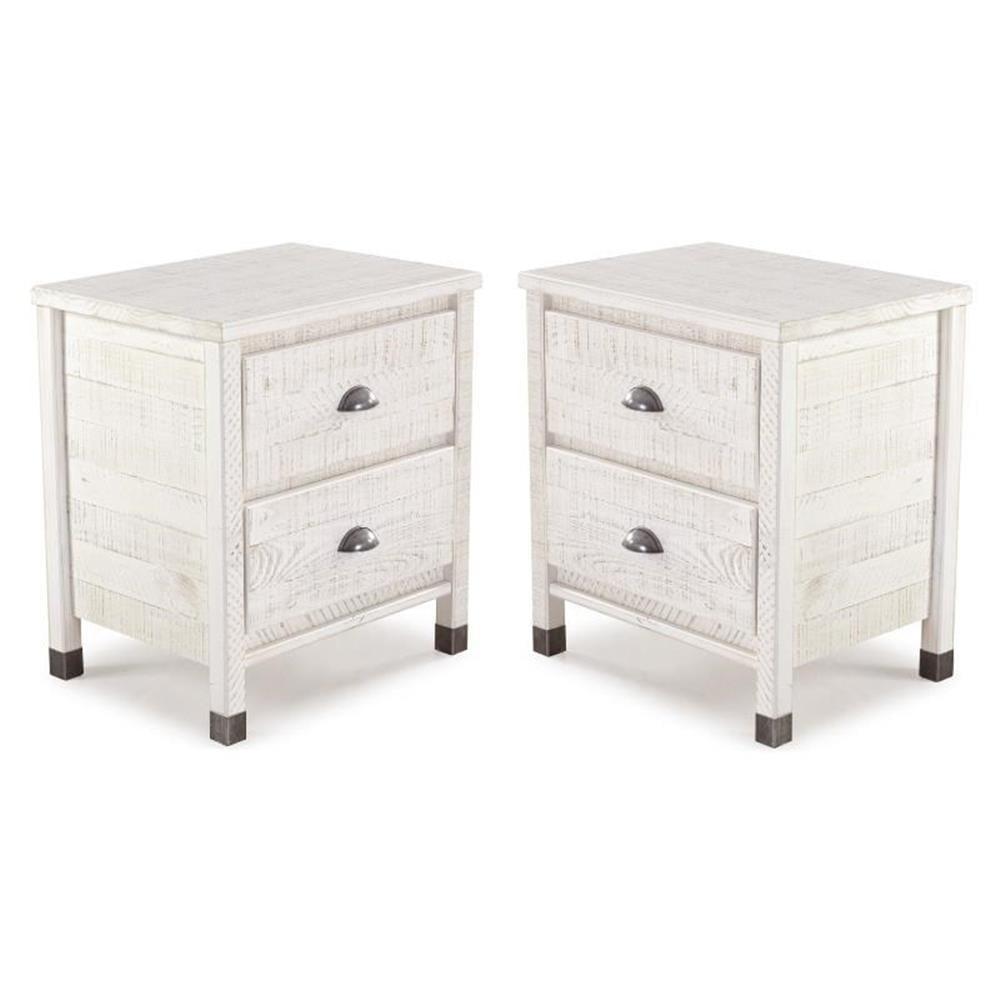 Shabby White Solid Pine 2-Drawer Nightstand Set