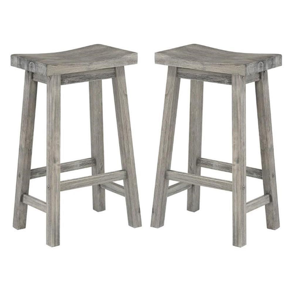 Set of 2 29" Sonoma Saddle Counter Height Barstool Barnwood Wire Brush - Boraam: Wood Frame, Fixed Seat Height