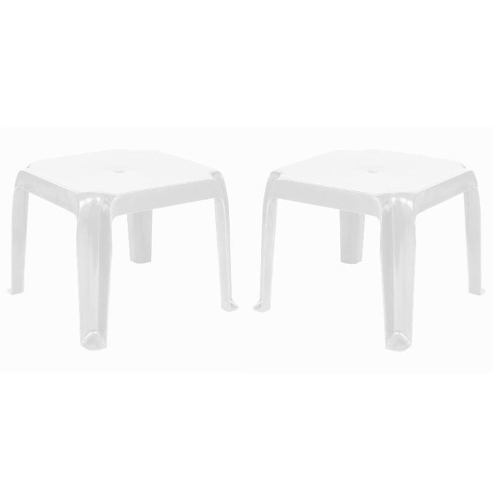 White Resin and Rubber Square Outdoor Side Table Set
