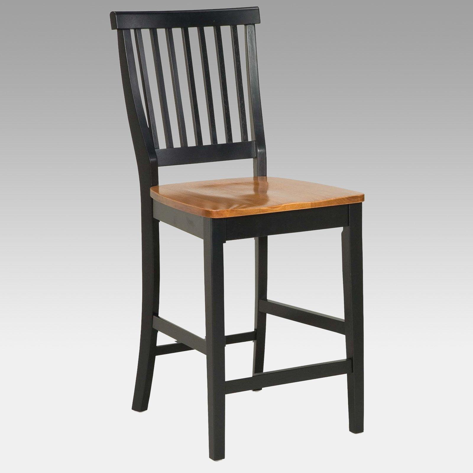 Cottage Comfort Black and Oak 24" Counter Stool with Slat Back