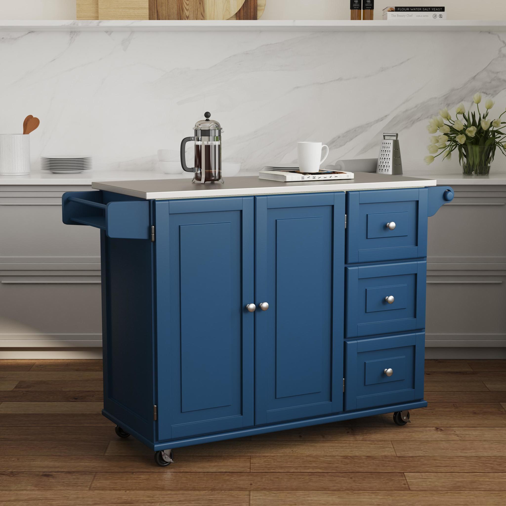 Homestyles Dolly Madison Traditional Engineered Wood Kitchen Cart in Blue/Nickel