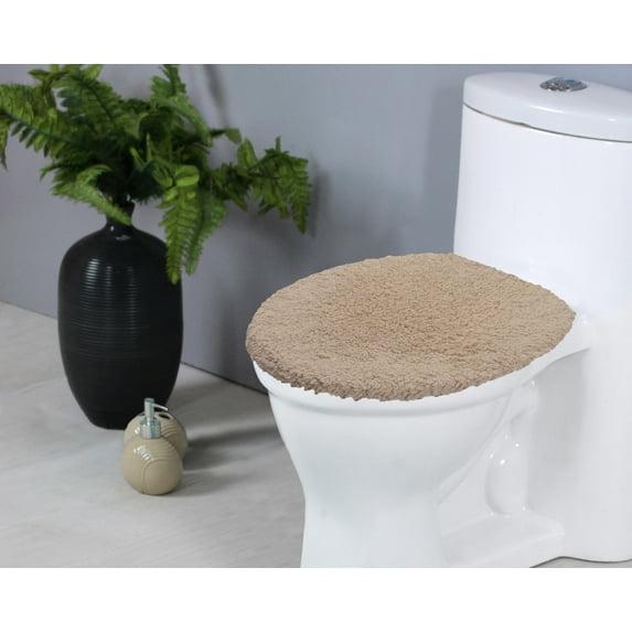 Home Weavers Double Ruffle Collection Toilet Lid Seat Cover, Elastic Edges, 100% Cotton Soft Non Slip Universal Fit for Standard Round Bath Room Bowl Lids, Washable, 18"x18" Toilet Lid Cover, Linen