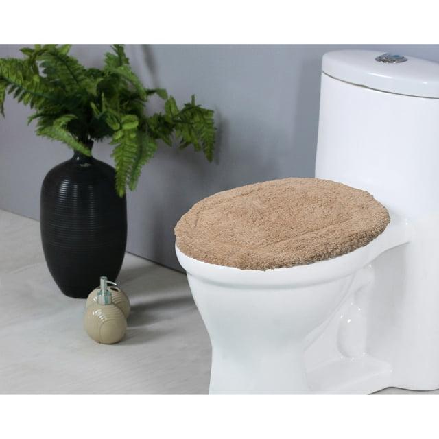 Home Weavers Double Ruffle Collection Toilet Lid Seat Cover, Elastic Edges, 100% Cotton Soft Non Slip Universal Fit for Standard Round Bath Room Bowl Lids, Washable, 18"x18" Toilet Lid Cover, Linen