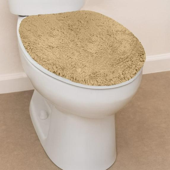 Home Weavers Double Ruffle Collection Toilet Lid Seat Cover, Elastic Edges, 100% Cotton Soft Non Slip Universal Fit for Standard Round Bath Room Bowl Lids, Washable, 18"x18" Toilet Lid Cover, Linen