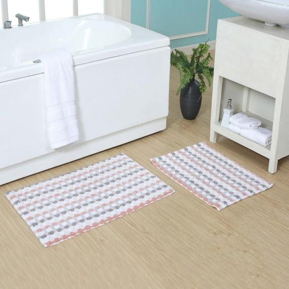 Home Weavers  Orion Collection 100% Cotton Bathroom Rug, Non Slip & Machine Washable Bath Mat, Water Absorbent Fast Dry- 2Pcs Set Coral - 17"x24",