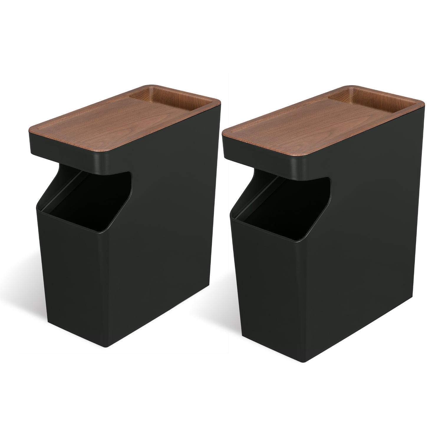 Black Rectangular Wood Grain Office Trash Can Set