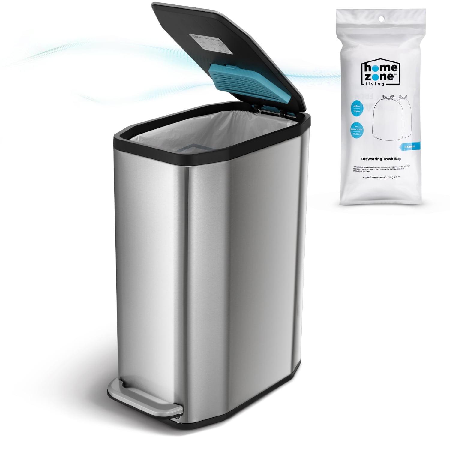 13 Gallon Stainless Steel Slim Kitchen Trash Can with CleanAura