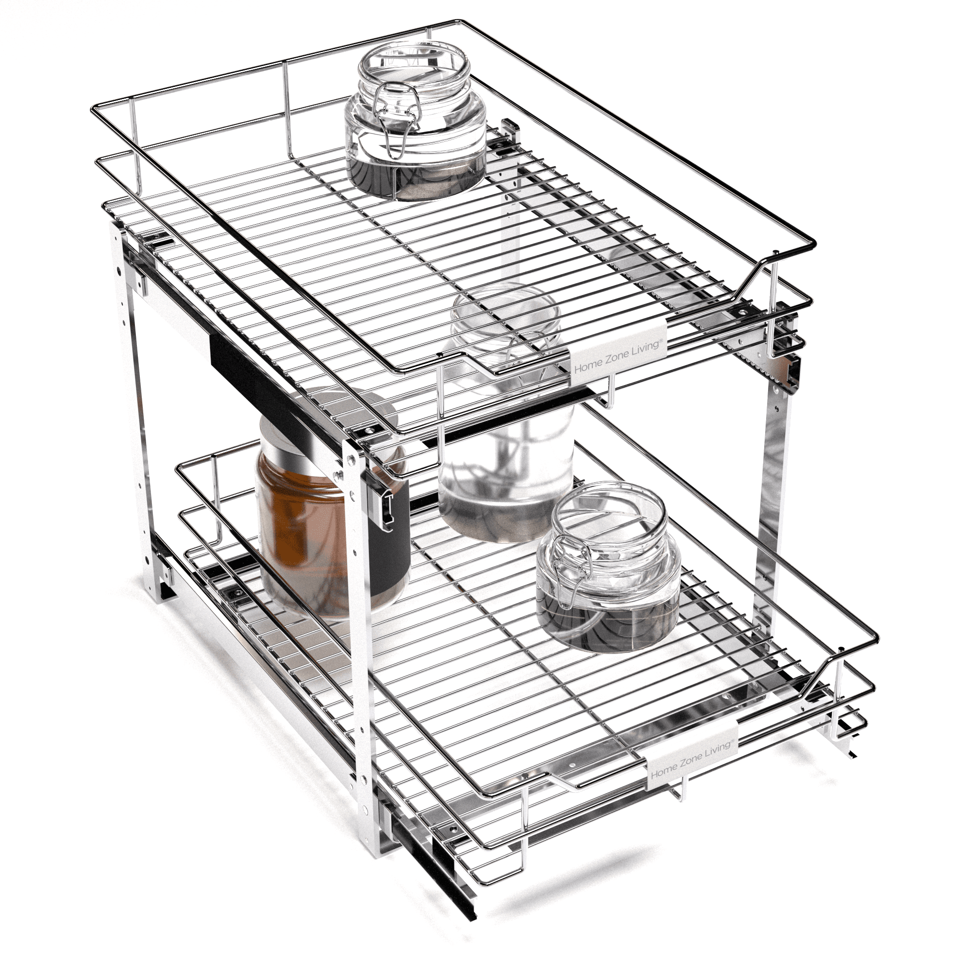 Silver 14" x 20" Two-Tier Pull Out Cabinet Organizer