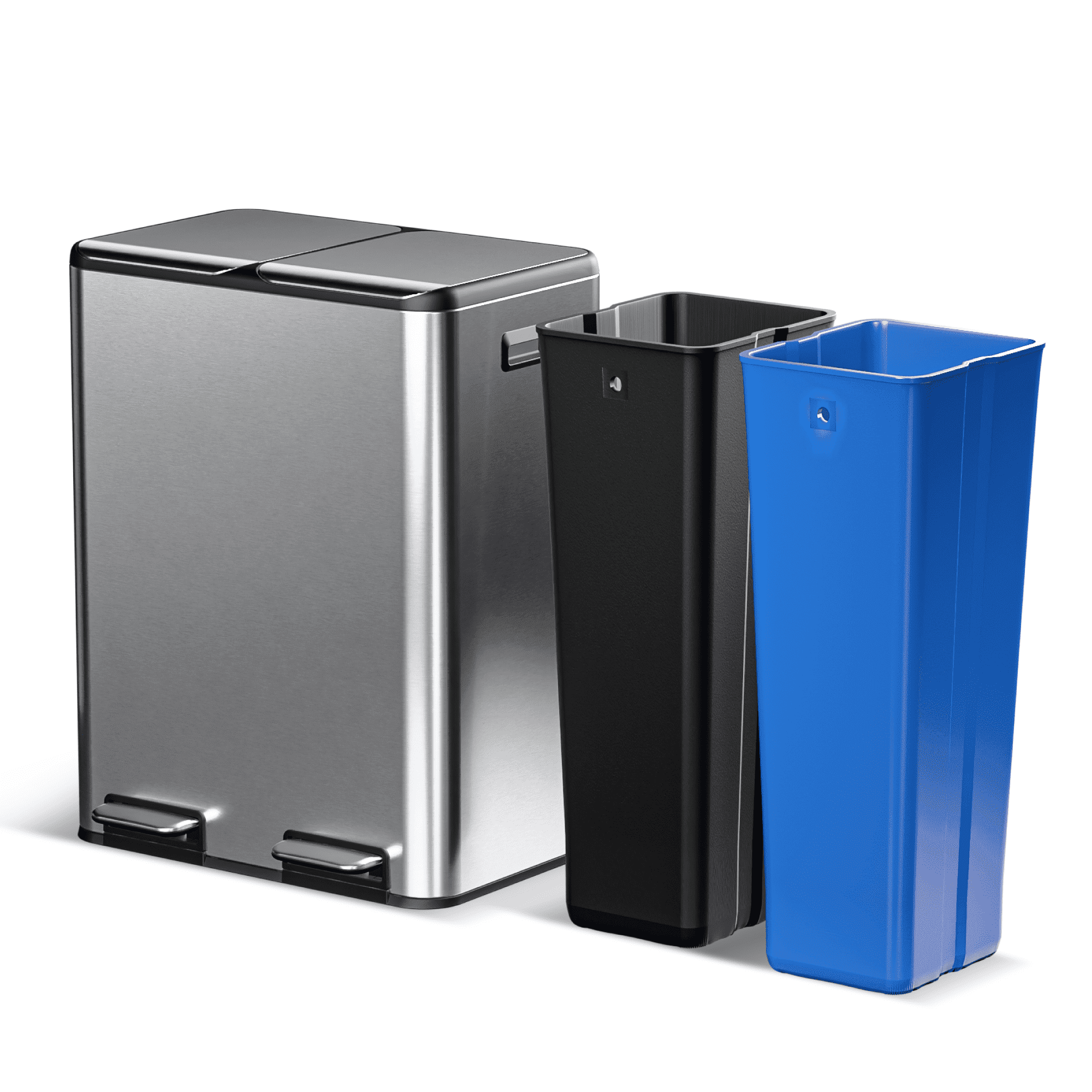 Home Zone Living Home Zone Living 15.8 Gallon Kitchen Trash Can With Dual Removable Liners For Recycling And Trash, Stainless Steel