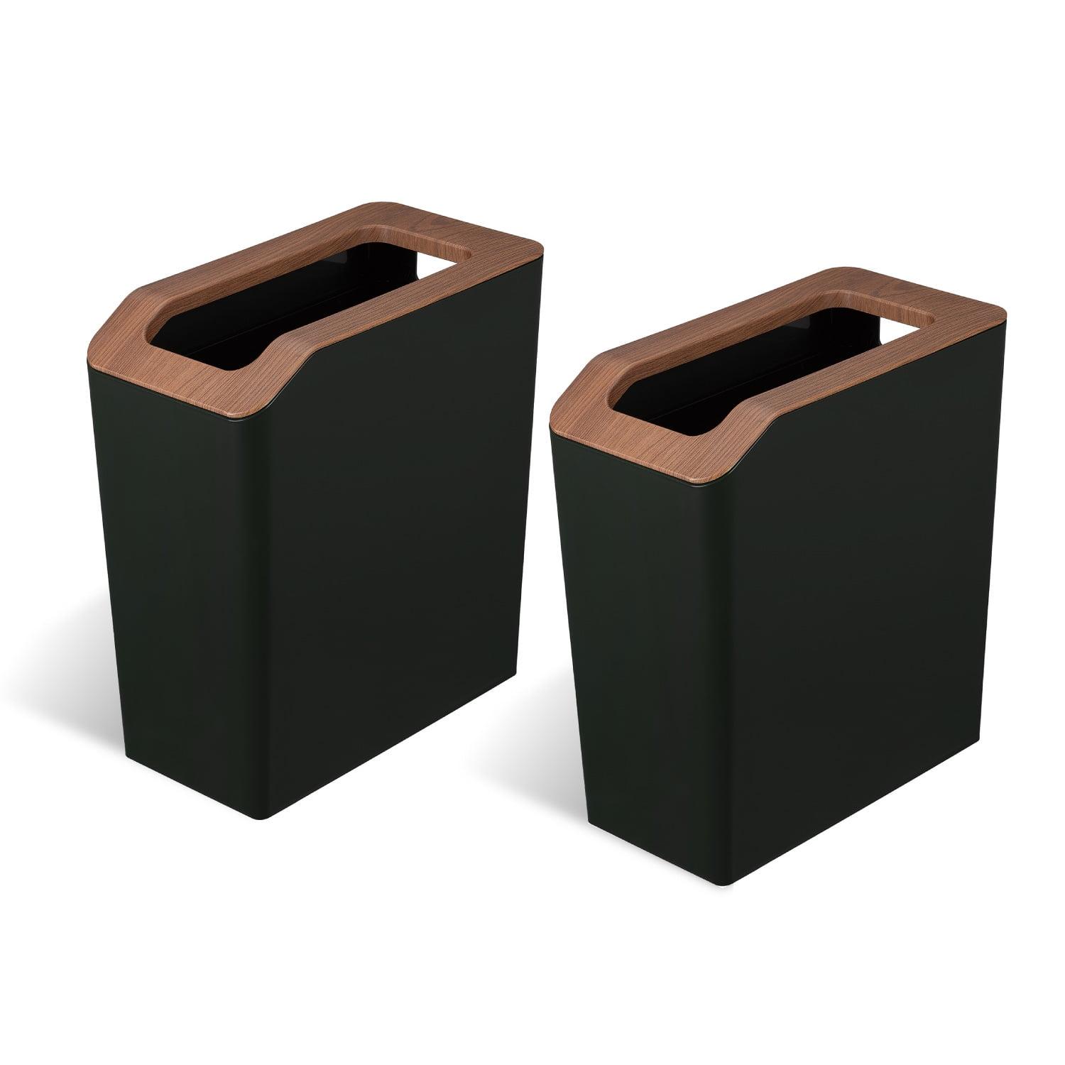 2.1 Gallon Slim Rectangular Black and Brown Plastic Trash Can Set