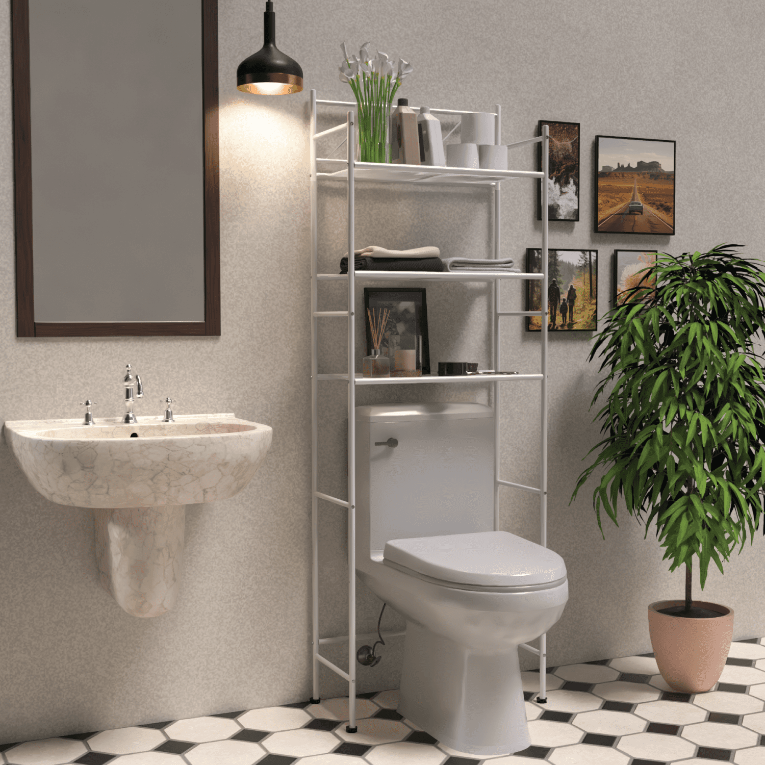 Home Zone Living 3 Tier Over The Toilet Bathroom Storage Rack, White