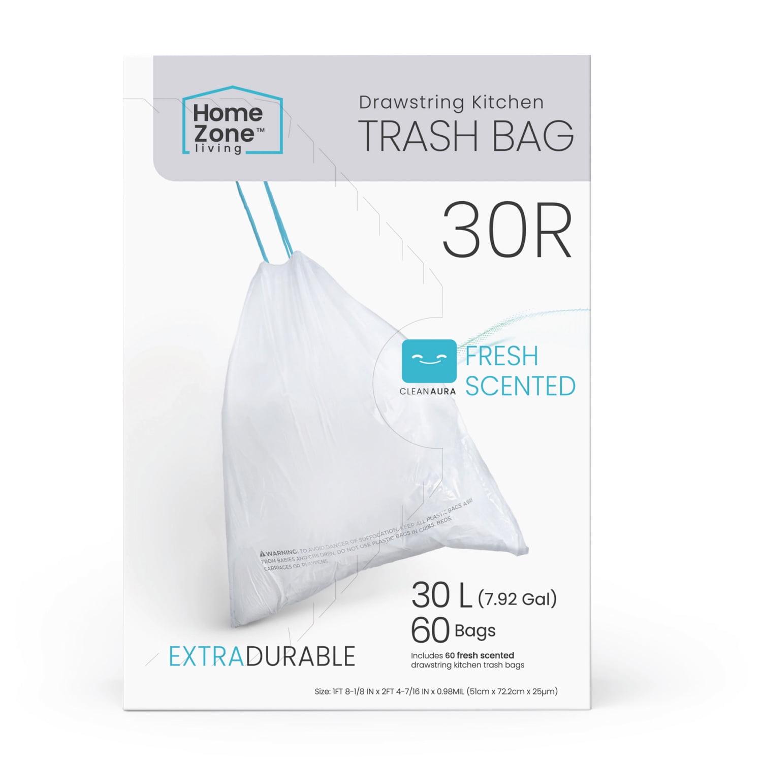 Fresh Scented 8 Gallon Drawstring Trash Bags, 60 Pack