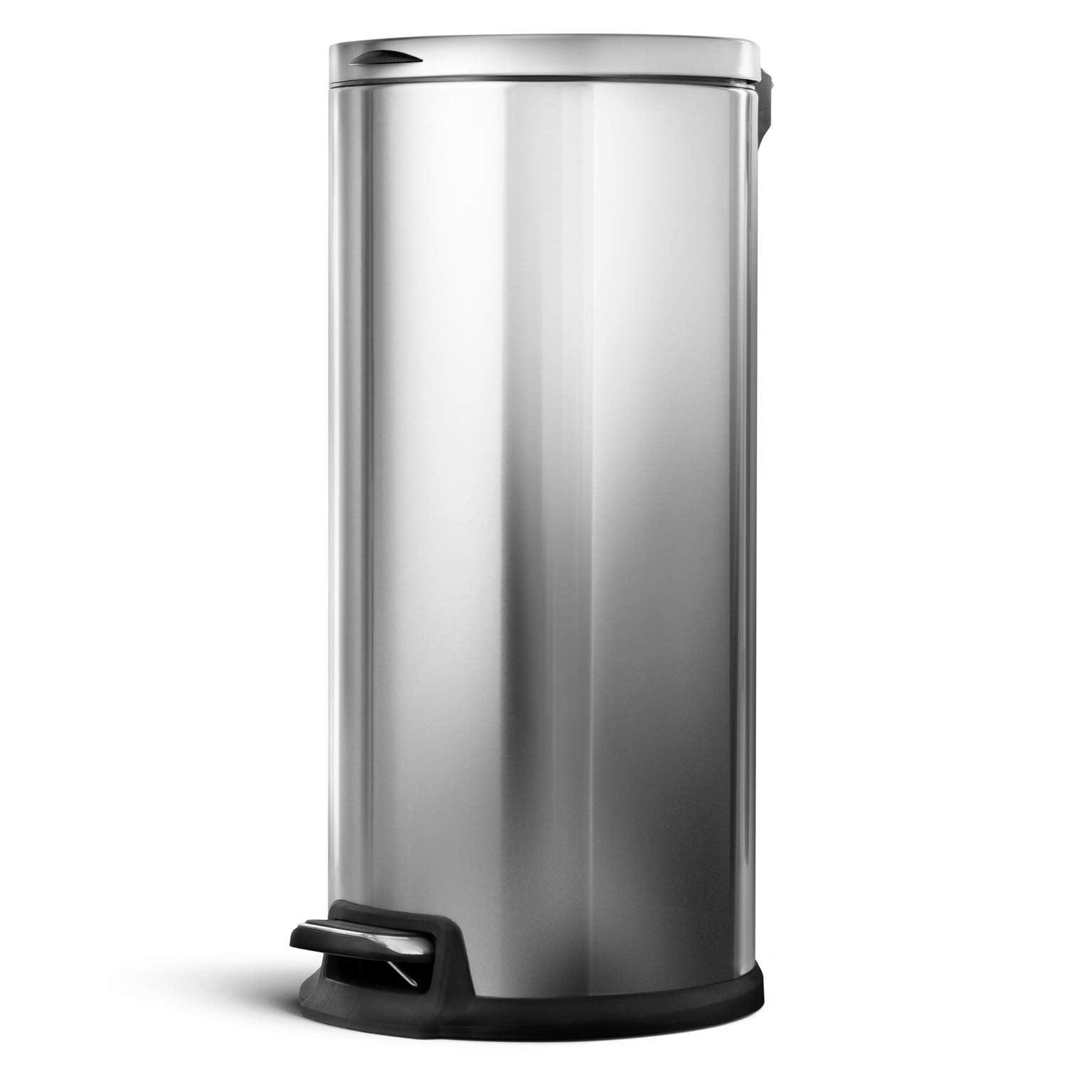 Home Zone Living 8 Gallon Stainless Steel Kitchen Trash Can with Step-On Pedal and Slow Closing Lid