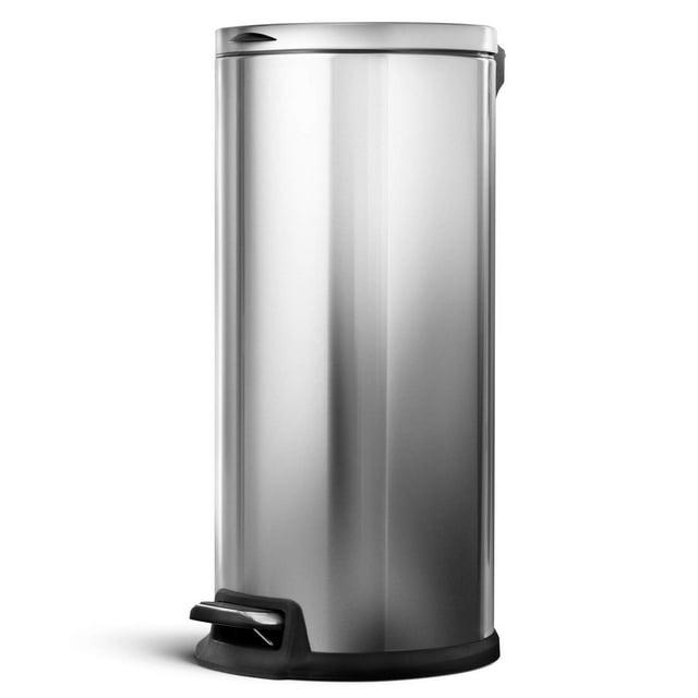 Home Zone Living 8 Gallon Stainless Steel Kitchen Trash Can with Step-On Pedal and Slow Closing Lid