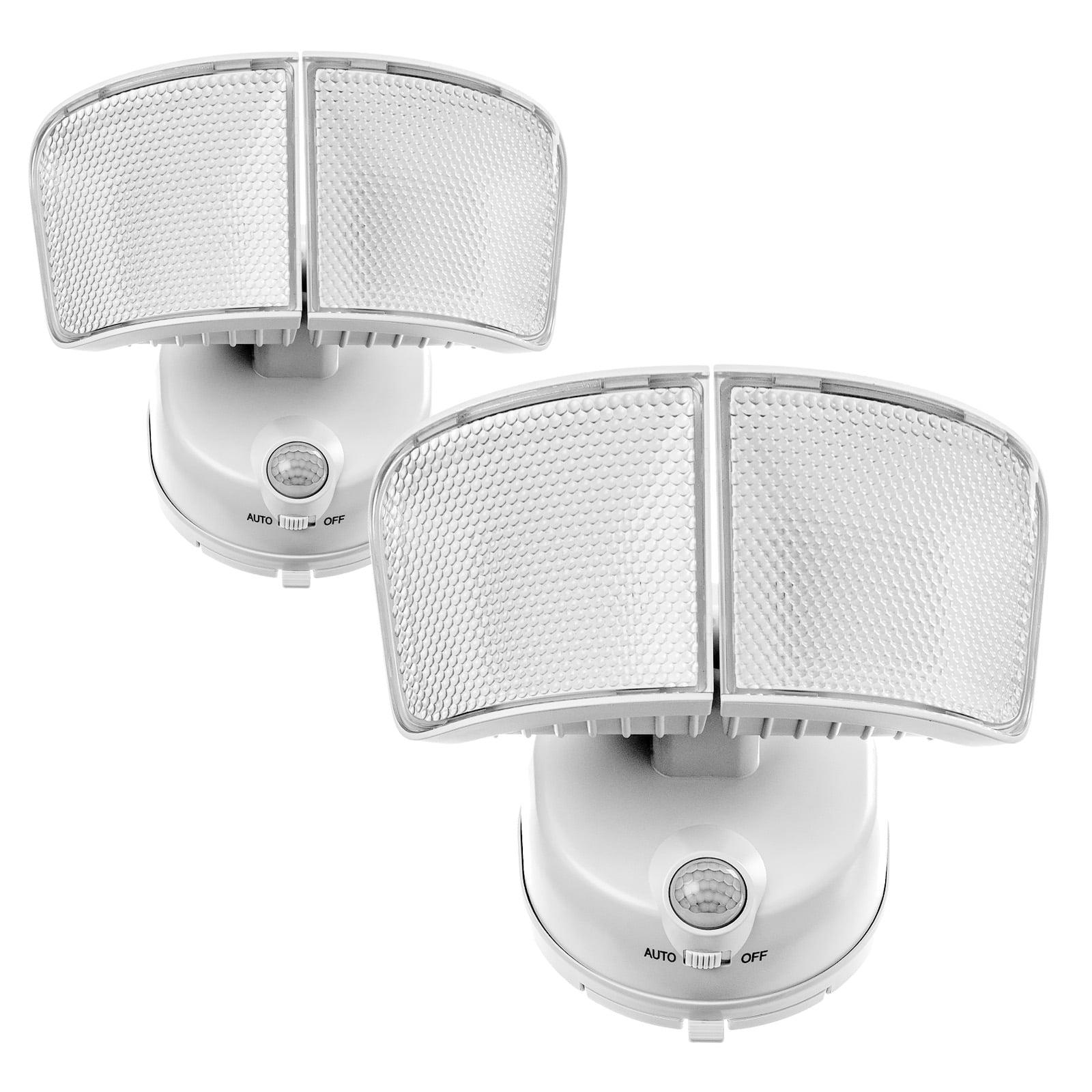 White Twin Head LED Motion Sensor Security Flood Lights, 2-Pack