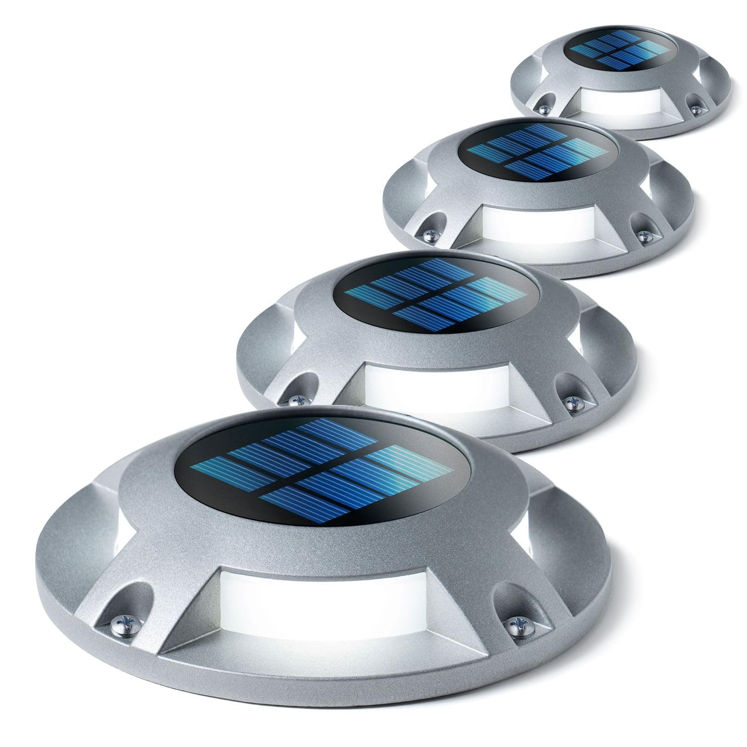 Silver Solar LED Pathway Deck Lights with Auto On Sensor, 4-Pack