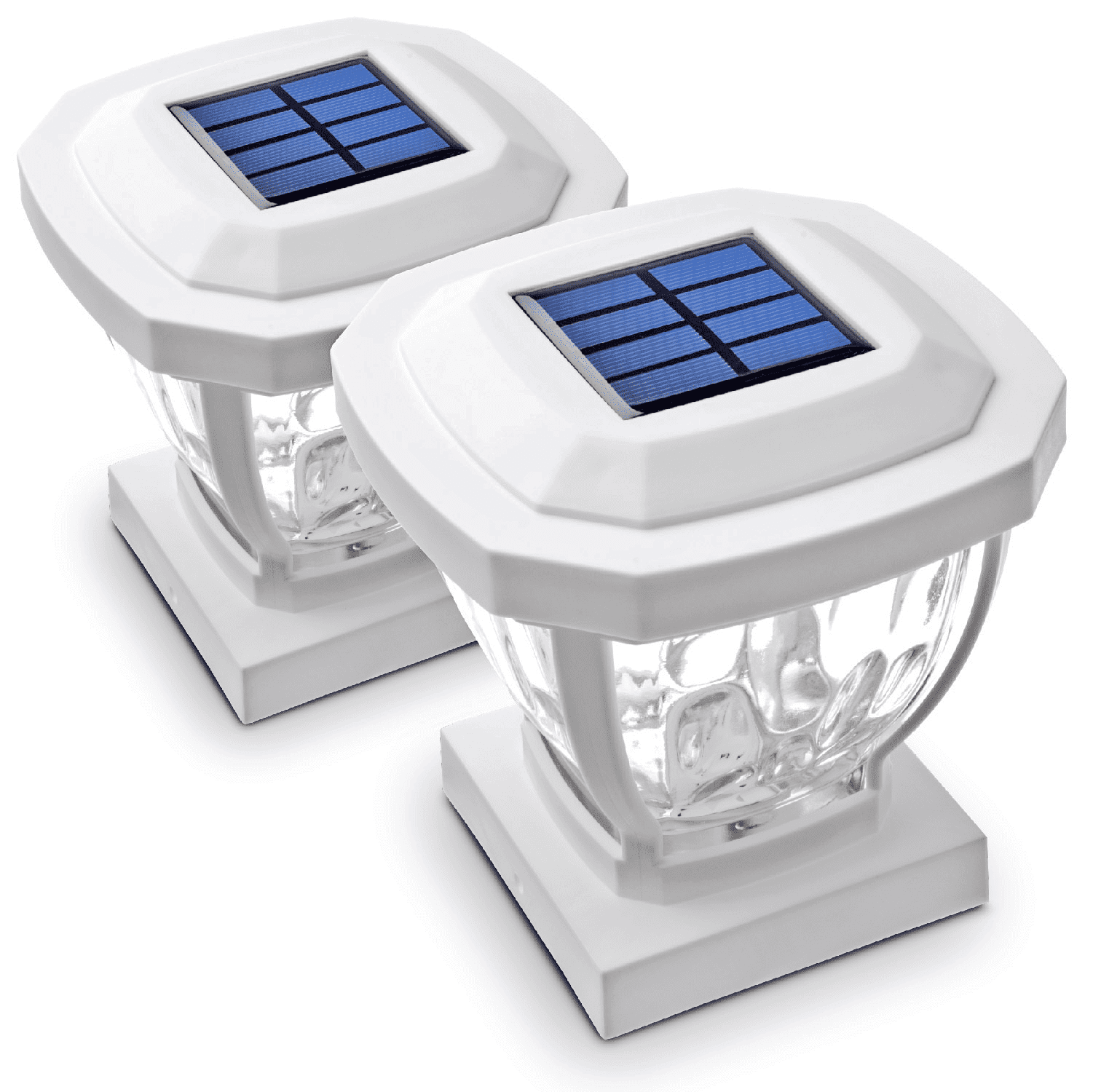 White Solar LED Post Cap Lights with Rippled Glass, 2-Pack