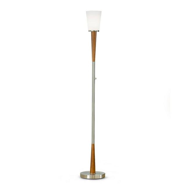 HomeGlam  Century 72" Wood Torchiere Floor Lamp, Dimmer with LED Bulb Brushed Nickel Nickel Brushed