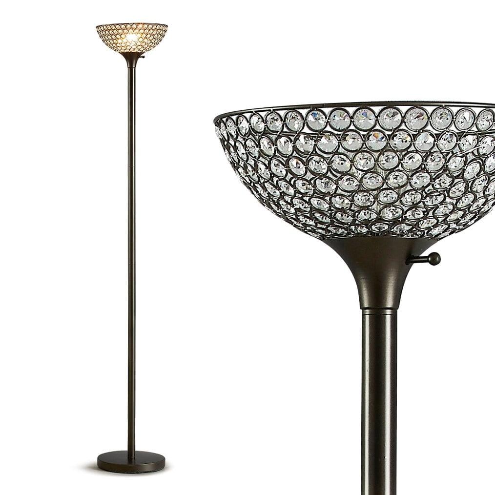 Lucie Elegant 71" Dark Bronze Torchiere Floor Lamp with Crystal Shade