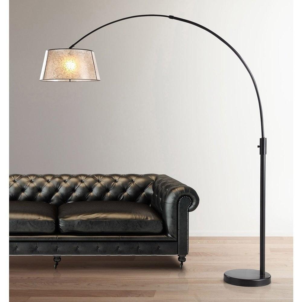 HomeGlam Orbita 82-inch Dark Bronze Retractable Arch Dimmable Floor Lamp with LED Bulb and Mica Shade with Empire Mica Shade