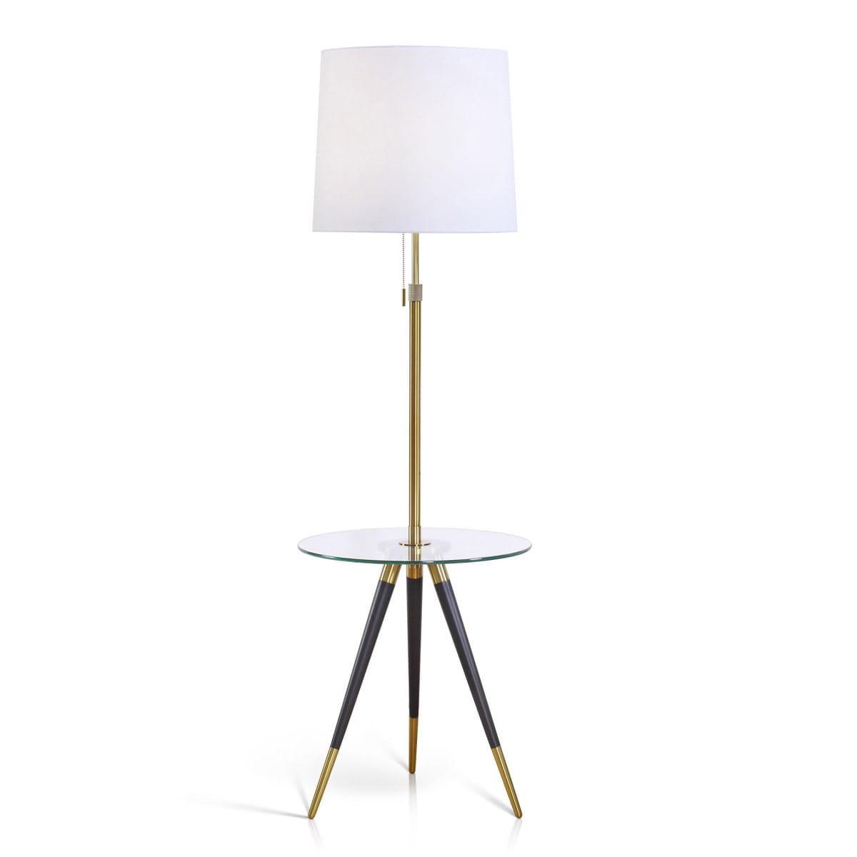 Adjustable White Tripod Outdoor Floor Lamp with Glass Table