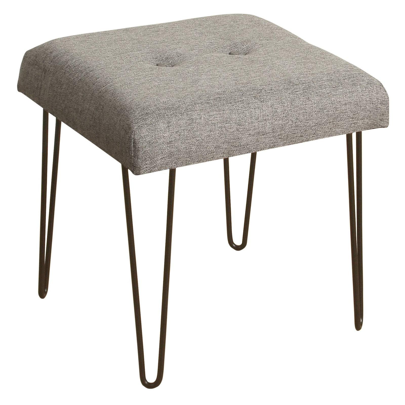 Mid-Century Tufted Ottoman with Metal Hairpin Legs - Gray