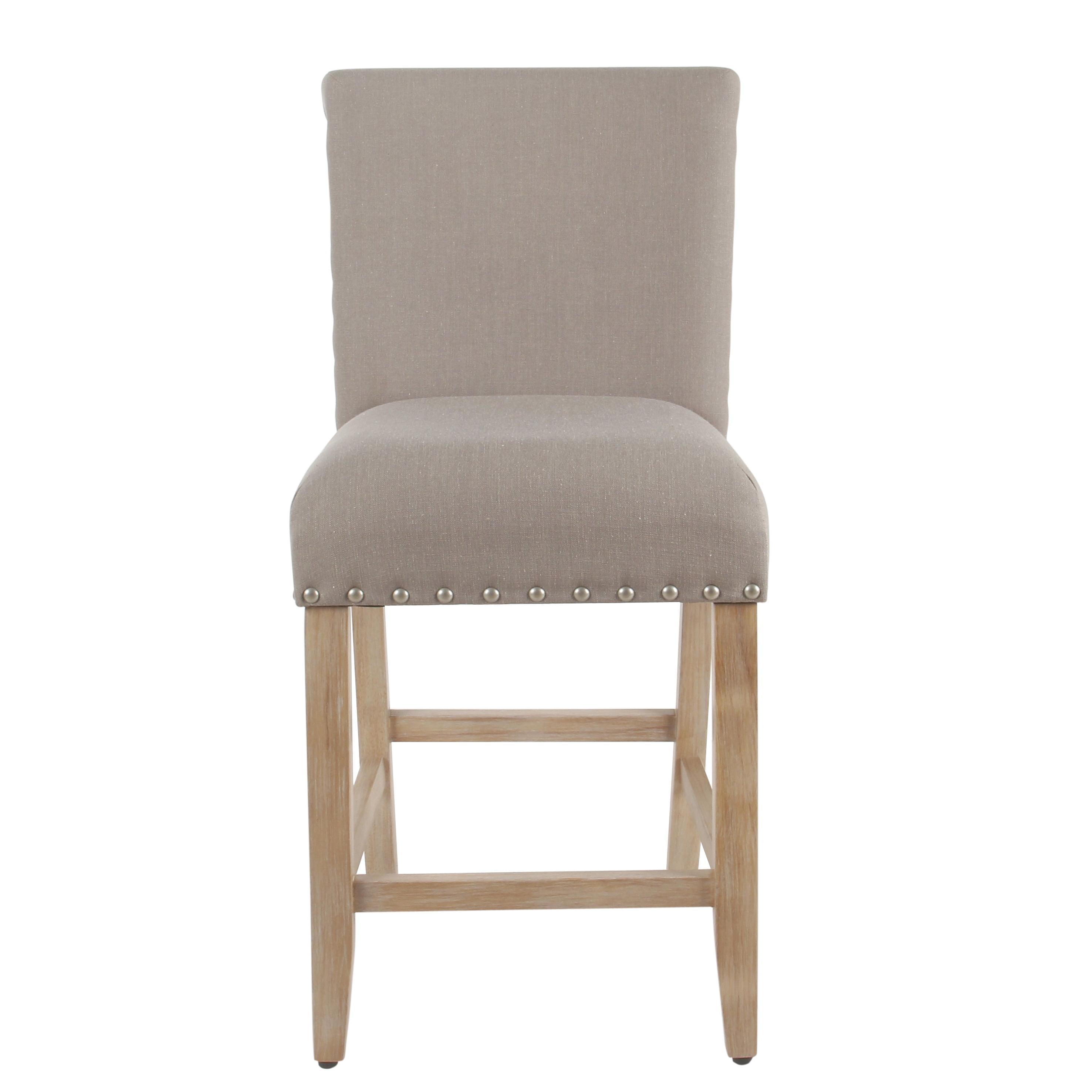 Tan Upholstered 24" Counter Height Barstool with Nailhead Trim