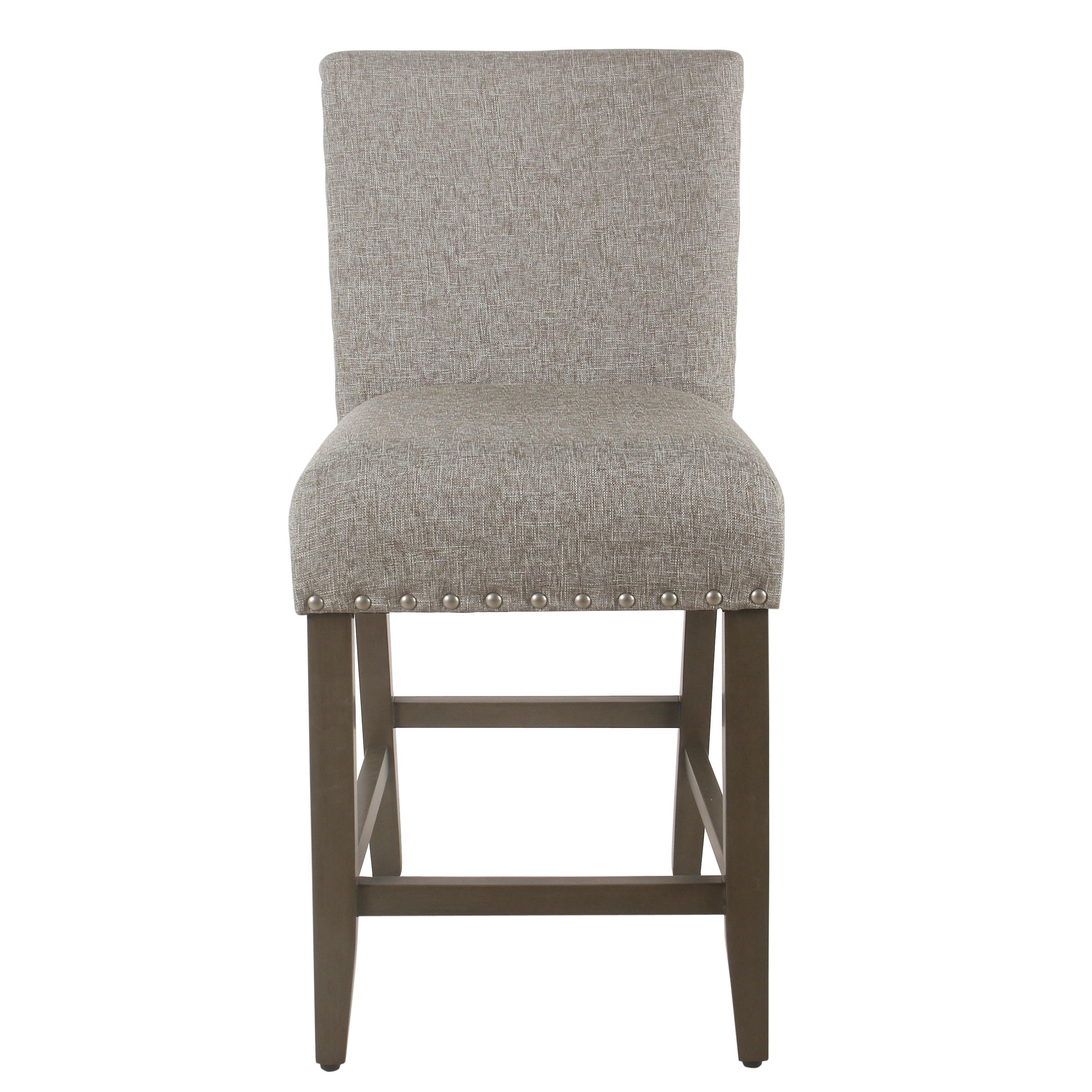 24" Upholstered Counter Height Barstool with Nailheads Sterling Gray - HomePop: Padded Back, Wood Legs